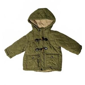 Perry Ellis Boys Diamond Quilt Toggle Jacket Olive Green Hooded Coat, 12 Months